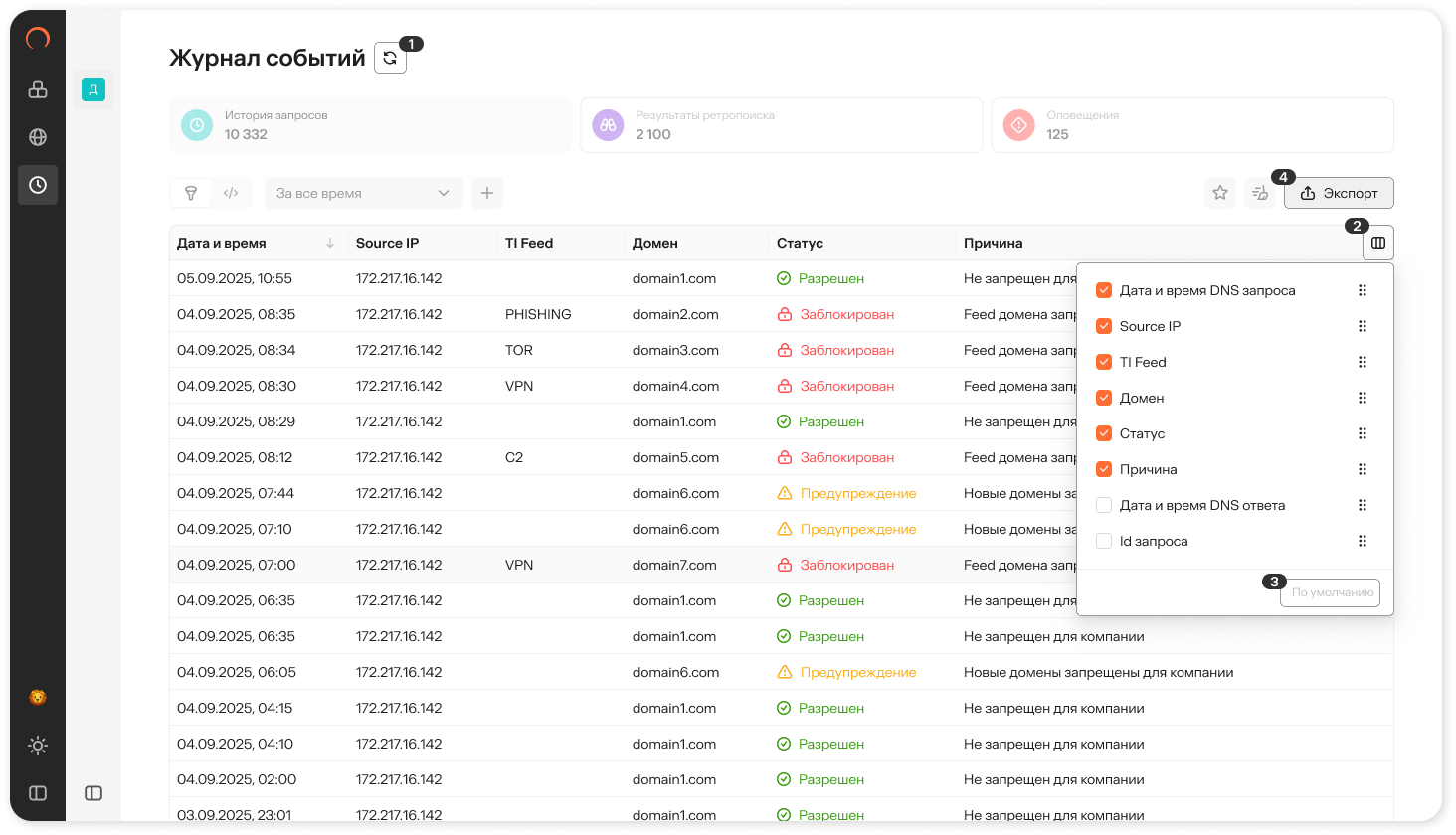 Вкладка «Журнал событий»