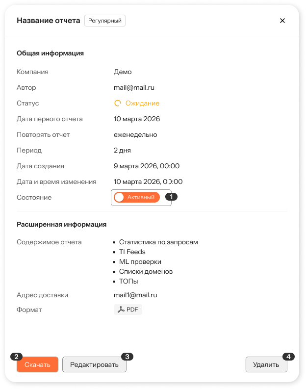 Детальная информация об отчете